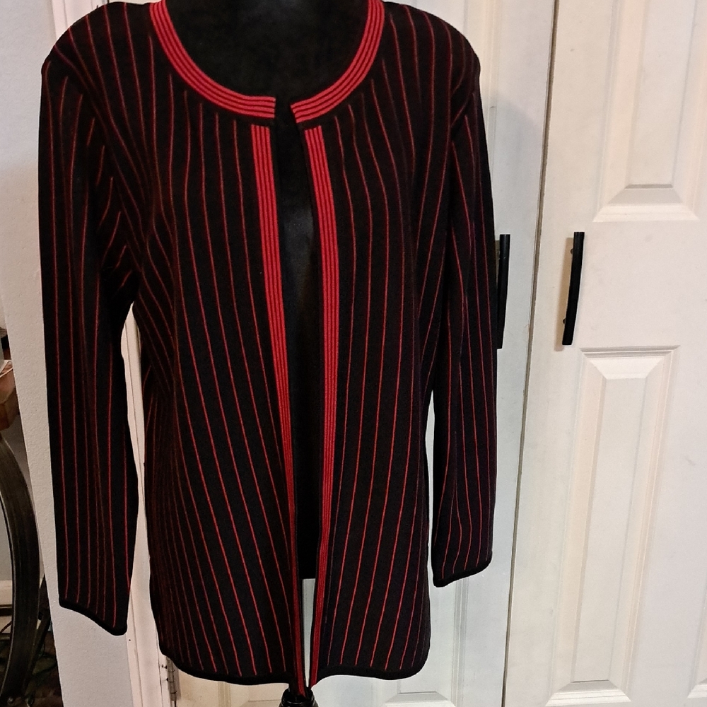 Misook Black and Red Pinstripe Blazer